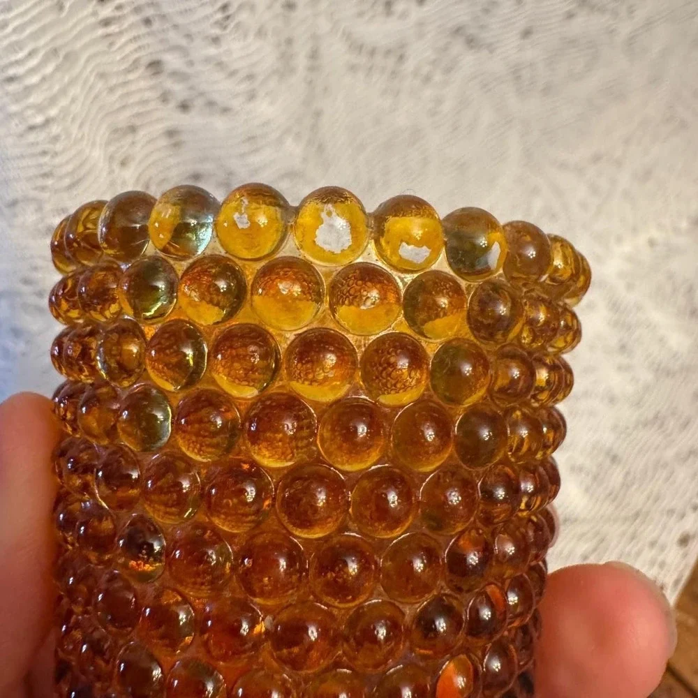 Vintage Amber Hobnail Glass Votive Candle Holder‎ Retro Honey Gold 2.5x2.25